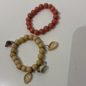 Coral and Tan Beaded Bracelet Set